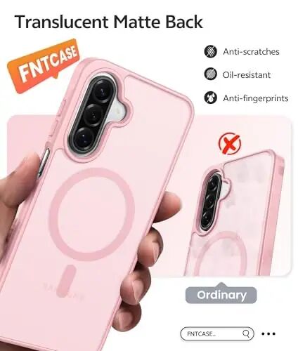 FNTCASE Galaxy A17/A16 5G Telefon G'ilofi: Samsung A17 G'iloflari uchun [Magsafe bilan mos keladi] [Ekran Himoyachisi] Mat Shaffof Harbiy Darajadagi Himoya Samsung A 17 va A 16 4G Qopqog'i uchun - Och Pushti - FNTCASE