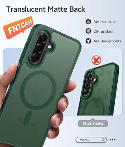 FNTCASE for Galaxy A17/A16 5G Phone Case, Fit for Magsafe, Screen Protector | Translucent Matte, 14FT Military Grade Drop Protection, Slim Shockproof Protective, for Samsung A 17 A 16 Cover, Green - FNTCASE