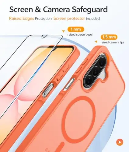 FNTCASE Galaxy A17/A16 5G Telefon Kılıfı, Magsafe Uyumlu, Ekran Koruyucu | Yarı Saydam Mat, 14FT Askeri Sınıf Düşme Koruması, İnce Darbeye Dayanıklı Koruyucu, Samsung A 17 A 16 Kapağı için, Turuncu - 4