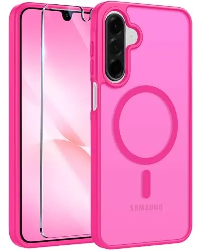 FNTCASE for Galaxy A26 5G Phone Case, Fit for Magsafe, Screen Protector | Translucent Matte, 14FT Military Grade Drop Protection, Slim Shockproof Protective, for Samsung A 26 4G Cover, Hot Pink 
