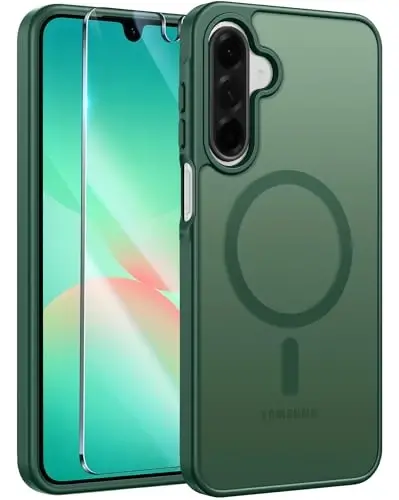FNTCASE for Galaxy A26 5G Phone Case, Fit for Magsafe, Screen Protector | Translucent Matte, 14FT Military Grade Drop Protection, Slim Shockproof Protective, for Samsung A 26 4G Cover, Green 