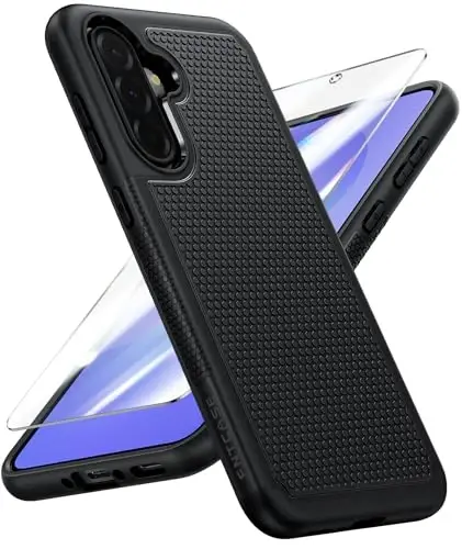 FNTCASE Galaxy A36-5G uchun telefon g'ilofi: Samsung A36 A56 5G ikki qavatli himoya kuchli g'ilof zarbaga chidamli qo'pol sirpanmaydigan teksturali orqa tomon - Harbiy himoya bamperi qattiq 6,7 dyuym (qora) - FNTCASE