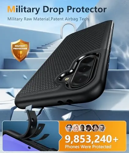 FNTCASE Galaxy A36-5G uchun telefon g'ilofi: Samsung A36 A56 5G ikki qavatli himoya kuchli g'ilof zarbaga chidamli qo'pol sirpanmaydigan teksturali orqa tomon - Harbiy himoya bamperi qattiq 6,7 dyuym (qora) - 4
