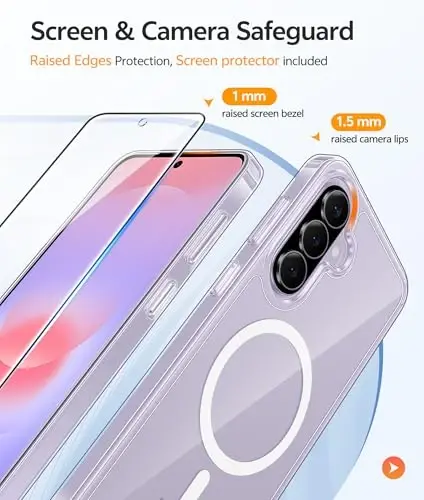 FNTCASE for Galaxy A37/A36 5G Phone Case, Fit for Magsafe, Screen Protector | Anti Yellowing Magnetic Back, 14FT Military Grade Drop Protection, Shockproof Protective, for Samsung A37 Cover, Transparent - 4