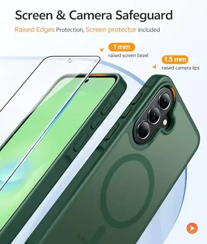 FNTCASE for Galaxy A37 5G Phone Case: Samsung A36 5G Case [Compatible with Magsafe] Matte Translucent [Screen Protector] Military Grade Protection for Samsung A37 & A36 Cases - Green - 4