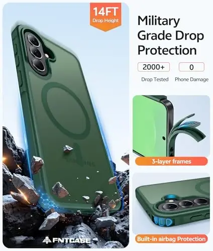 FNTCASE for Galaxy A37 5G Phone Case: Samsung A36 5G Case [Compatible with Magsafe] Matte Translucent [Screen Protector] Military Grade Protection for Samsung A37 & A36 Cases - Green - 5