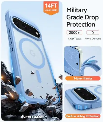 FNTCASE Google 11/11 Pro Kılıf, Magsafe Uyumlu Açık Mavi | Ekran Koruyucu, Yarı Saydam Mat, 14FT Askeri Sınıf Düşme Koruması, Darbeye Dayanıklı Koruyucu Telefon Kılıfı, Açık Mavi - 5
