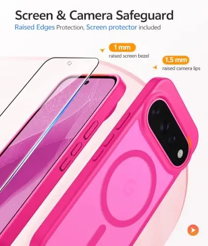 FNTCASE Google 11/11 Pro Kılıf, Magsafe Uyumlu Canlı Pembe | Ekran Koruyucu, Yarı Saydam Mat, 14FT Askeri Sınıf Düşme Koruması, Darbeye Dayanıklı Koruyucu Telefon Kılıfı, Canlı Pembe - 3