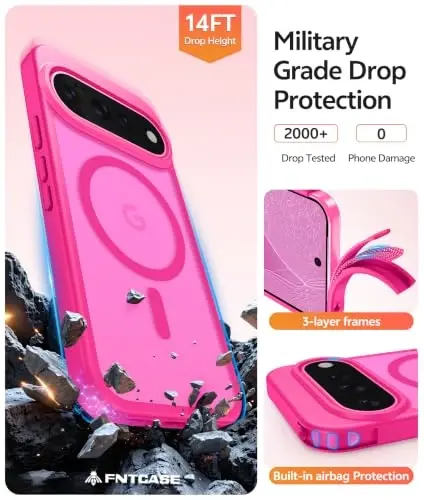 FNTCASE Google 11/11 Pro Kılıf, Magsafe Uyumlu Canlı Pembe | Ekran Koruyucu, Yarı Saydam Mat, 14FT Askeri Sınıf Düşme Koruması, Darbeye Dayanıklı Koruyucu Telefon Kılıfı, Canlı Pembe - 5