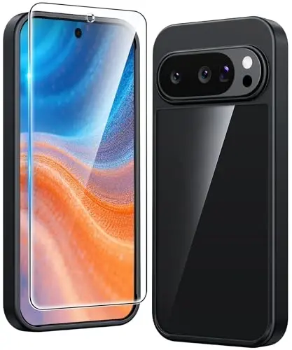 FNTCASE Google Pixel 10 g‘ilofi uchun: Pixel 10 Pro g‘ilofi Google 9/9 Pro sarg‘aymaydigan shaffof yupqa g‘ilof | Mustahkam, tushib ketishga qarshi, zarbaga chidamli, tirnalishdan himoyalovchi yupqa shaffof kristall telefon qopqog‘i (Qora) - 1