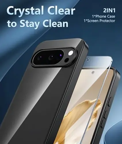 FNTCASE Google Pixel 10 g‘ilofi uchun: Pixel 10 Pro g‘ilofi Google 9/9 Pro sarg‘aymaydigan shaffof yupqa g‘ilof | Mustahkam, tushib ketishga qarshi, zarbaga chidamli, tirnalishdan himoyalovchi yupqa shaffof kristall telefon qopqog‘i (Qora) - 3