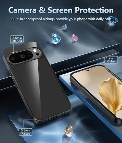 FNTCASE Google Pixel 10 g‘ilofi uchun: Pixel 10 Pro g‘ilofi Google 9/9 Pro sarg‘aymaydigan shaffof yupqa g‘ilof | Mustahkam, tushib ketishga qarshi, zarbaga chidamli, tirnalishdan himoyalovchi yupqa shaffof kristall telefon qopqog‘i (Qora) - 5