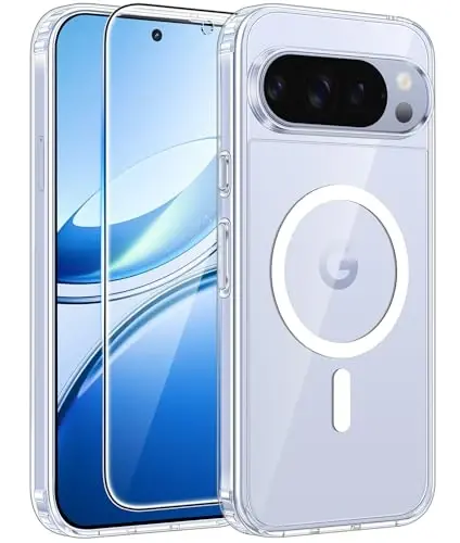 FNTCASE Google Pixel 10 Pro G‘ilofi uchun: Pixel 10 G‘ilofi uchun [Magsafe bilan mos keladi] [Ekran himoyasi] bilan sariq rangga qarshi shaffof shaffof g‘iloflar - Harbiy darajadagi zarbaga chidamli himoya magnit telefon qopqog‘i - FNTCASE