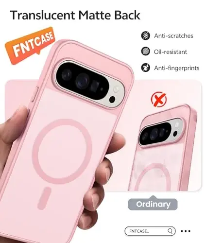 FNTCASE for Google Pixel 10 / Pixel 10 Pro Case, Compatible with Magsafe | Screen Protector, Translucent Matte, 14FT Military Grade Drop Protection, Shockproof Protective Phone Cover, Light Pink - 5