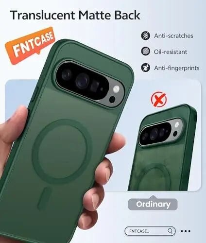 FNTCASE for Google Pixel 10 / Pixel 10 Pro Case, Compatible with Magsafe | Screen Protector, Translucent Matte, 14FT Military Grade Drop Protection, Shockproof Protective Phone Cover, Green - FNTCASE