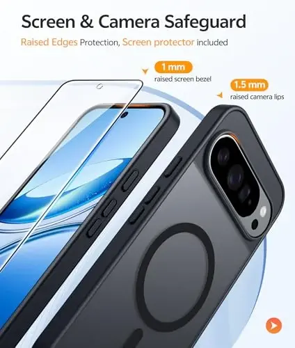 FNTCASE Google Pixel 10 Pro uchun g‘ilof: Pixel 10 uchun [Magsafe bilan mos keladi] Mat shaffof g‘iloflar [Ekran himoyachisi] Harbiy darajadagi zarbaga chidamli magnit telefon qopqog‘i (6.3 dyuym - Qora) - 3