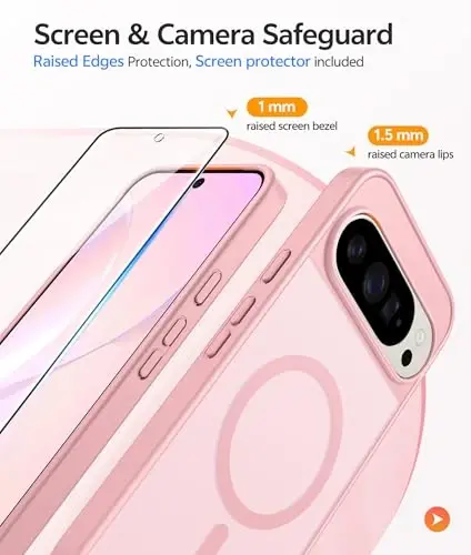 FNTCASE Google Pixel 10 Pro XL G‘ilofi uchun: Pixel 9 Pro XL G‘ilofi uchun [Magsafe uchun mos keladi] Shaffof Mat [Ekran Himoyachisi bilan] Harbiy Darajadagi Zarbaga Chidamli Himoya Magnit Telefon Qopqog‘i (6.8 dyuym - Pushti) - 4
