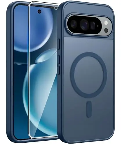 FNTCASE for Google Pixel 10 Pro XL / 9 Pro XL Case, Compatible with Magsafe | Screen Protector, Translucent Matte, 14FT Military Grade Drop Protection, Shockproof Protective Phone Cover, Blue 