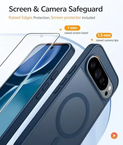 FNTCASE for Google Pixel 10 Pro XL / 9 Pro XL Case, Compatible with Magsafe | Screen Protector, Translucent Matte, 14FT Military Grade Drop Protection, Shockproof Protective Phone Cover, Blue - 4