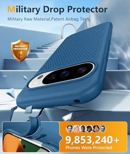 FNTCASE Google Pixel 10-Pro-XL uchun g'ilof: Pixel 9 Pro XL zarbaga chidamli himoya yengil vaznli mobil telefon qopqog'i sirpanmaydigan teksturali orqa tomoni bilan mustahkam - Harbiy himoya bamperi bardoshli, ko'k - 4