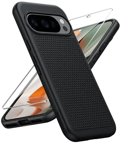 FNTCASE Google Pixel 10-Pro-XL uchun g'ilof: Pixel 9 Pro XL zarbaga chidamli himoya yengil vaznli mobil telefon qopqog'i sirpanmaydigan teksturali orqa tomoni bilan mustahkam - Harbiy himoya bamperi bardoshli, qora - 1