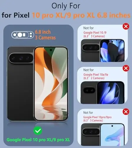FNTCASE Google Pixel 10-Pro-XL uchun g'ilof: Pixel 9 Pro XL zarbaga chidamli himoya yengil vaznli mobil telefon qopqog'i sirpanmaydigan teksturali orqa tomoni bilan mustahkam - Harbiy himoya bamperi bardoshli, qora - 2