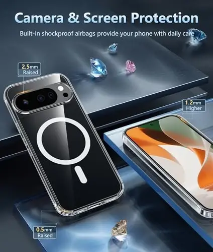 FNTCASE Google Pixel 10 Pro XL uchun g‘ilof: Shaffof Pixel 9 Pro XL telefon g‘ilofi, magnitli, ekran himoyachisi bilan, ingichka, sarg‘aymaydigan, zarbaga chidamli va himoyalovchi (Shaffof) - 5