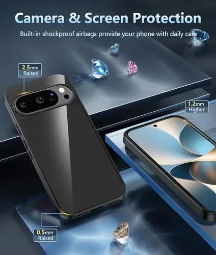 FNTCASE Google Pixel 10 Pro XL uchun g‘ilof: Shaffof Pixel 9 Pro XL telefon g‘iloflari, ekran himoyachisi bilan, ingichka, mustahkam, sarg‘aymaydigan, zarbaga chidamli himoya g‘ilofi (Qora) - 4