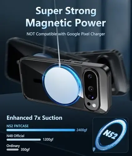 FNTCASE Google Pixel 10 Pro XL uchun g‘ilof: Shaffof Pixel 9 Pro XL telefon g‘iloflari, magnitli, ekran himoyachisi bilan, shaffof, yupqa, sarg‘ayishga qarshi, mustahkam, zarbga chidamli himoya (qora) - 3