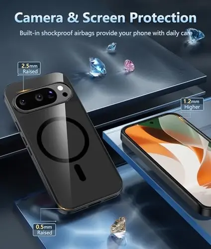 FNTCASE Google Pixel 10 Pro XL uchun g‘ilof: Shaffof Pixel 9 Pro XL telefon g‘iloflari, magnitli, ekran himoyachisi bilan, shaffof, yupqa, sarg‘ayishga qarshi, mustahkam, zarbga chidamli himoya (qora) - 5