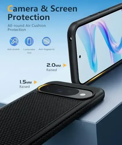 FNTCASE Google Pixel 10/10 Pro g'ilofi uchun: Pixel 9/9 Pro Soft TPU himoya yengil vaznli mobil telefon qopqog'i zarbga chidamli qo'pol, sirpanmaydigan teksturali - Harbiy himoya bamperi qattiq, qora - 6