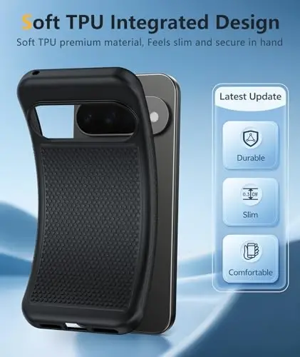 FNTCASE Google Pixel 10/10 Pro g'ilofi uchun: Pixel 9/9 Pro Soft TPU himoya yengil vaznli mobil telefon qopqog'i zarbga chidamli qo'pol, sirpanmaydigan teksturali - Harbiy himoya bamperi qattiq, qora - 3