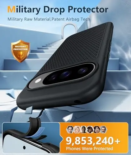 FNTCASE Google Pixel 10/10 Pro g'ilofi uchun: Pixel 9/9 Pro Soft TPU himoya yengil vaznli mobil telefon qopqog'i zarbga chidamli qo'pol, sirpanmaydigan teksturali - Harbiy himoya bamperi qattiq, qora - 4