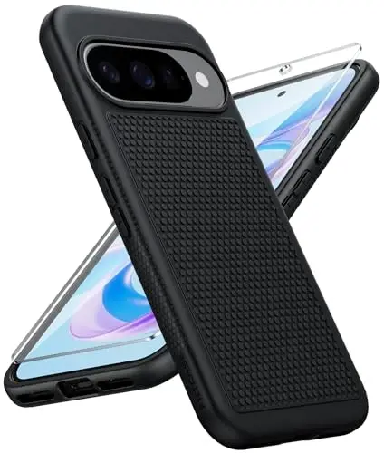 FNTCASE Google Pixel 10/10 Pro g'ilofi uchun: Pixel 9/9 Pro Soft TPU himoya yengil vaznli mobil telefon qopqog'i zarbga chidamli qo'pol, sirpanmaydigan teksturali - Harbiy himoya bamperi qattiq, qora - 1
