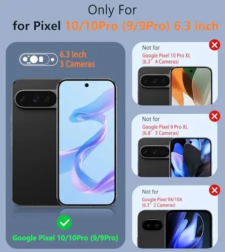 FNTCASE Google Pixel 10/10 Pro g'ilofi uchun: Pixel 9/9 Pro Soft TPU himoya yengil vaznli mobil telefon qopqog'i zarbga chidamli qo'pol, sirpanmaydigan teksturali - Harbiy himoya bamperi qattiq, qora - 2