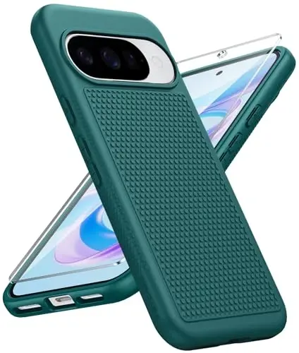 FNTCASE Google Pixel 10/10 Pro uchun g'ilof: Pixel 9/9 Pro uchun Yumshoq TPU himoya yengil vaznli mobil telefon qopqog'i zarbga chidamli mustahkam sirpanishga qarshi teksturali - Harbiy himoya bamperi kuchli, Yashil 