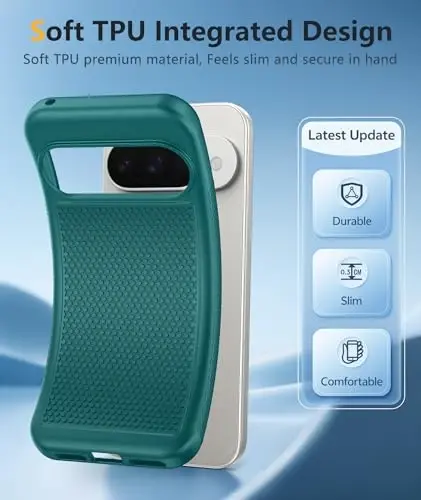 FNTCASE Google Pixel 10/10 Pro uchun g'ilof: Pixel 9/9 Pro uchun Yumshoq TPU himoya yengil vaznli mobil telefon qopqog'i zarbga chidamli mustahkam sirpanishga qarshi teksturali - Harbiy himoya bamperi kuchli, Yashil - 3