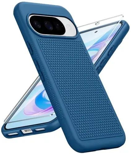 FNTCASE Google Pixel 10/10 Pro uchun g'ilof: Pixel 9/9 Pro yumshoq TPU himoya yengil vaznli mobil telefon qopqog'i zarbaga chidamli mustahkam, sirpanmaydigan teksturali - Harbiy himoya bamperi, ko'k 