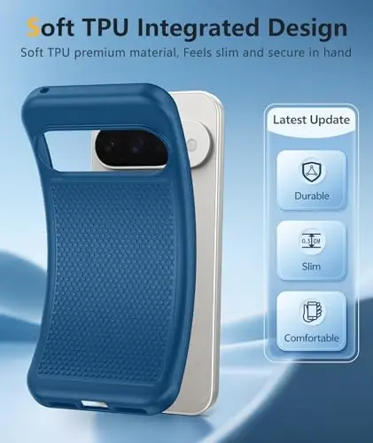 FNTCASE Google Pixel 10/10 Pro uchun g'ilof: Pixel 9/9 Pro yumshoq TPU himoya yengil vaznli mobil telefon qopqog'i zarbaga chidamli mustahkam, sirpanmaydigan teksturali - Harbiy himoya bamperi, ko'k - 3