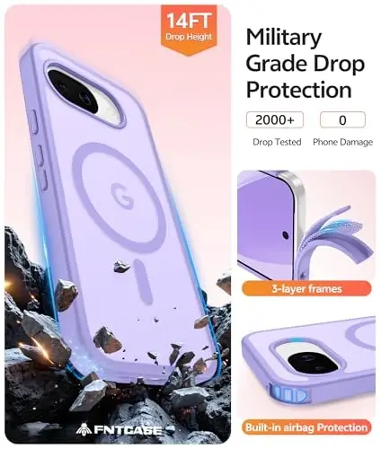 FNTCASE Google Pixel 10a G‘ilofi uchun: [Magsafe bilan mos keladi] [Ekran himoyachisi] bilan shaffof matli g‘iloflar Pixel 10A uchun harbiy darajadagi zarbaga chidamli himoya magnit telefon qopqog‘i - Och binafsha rang - 5