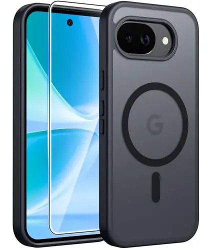 FNTCASE for Google Pixel 10a Case, Fit for Magsafe, with Screen Protector | Translucent Matte Magnetic Back, 14FT Military Grade Drop Protection, Slim Shockproof Protective Phone Cover, Black 