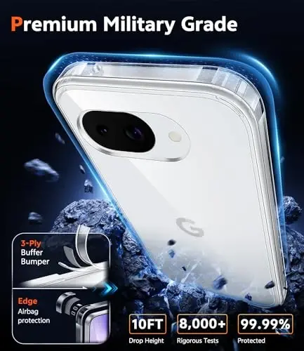 FNTCASE Google Pixel 10a Kılıfı: Ekran Koruyuculu Askeri Sınıf Düşme Koruması, Sararma Yapmaz Telefon Kılıfı: Sağlam Darbeye Dayanıklı Koruyucu Tampon Şeffaf Kılıf (Şeffaf) - 3