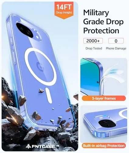 FNTCASE for Google Pixel 10a Case, Fit for Magsafe, with Screen Protector | Anti Yellowing Magnetic Back, 14FT Military Grade Drop Protection, Slim Shockproof Protective Phone Cover, Transparent Clear - 5