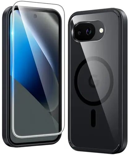 FNTCASE Google Pixel 10a uchun g‘ilof: Ekran himoyachisi bilan jihozlangan magnitli harbiy darajadagi tushishdan himoya, sariq rangga kirmaydigan uyali telefon qobig‘i - pishiq zarbaga chidamli himoya bamperi shaffof g‘iloflar (B-Black) - FNTCASE