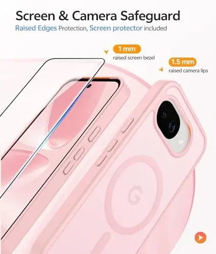 FNTCASE Google Pixel 10a uchun g‘ilof: [Magsafe bilan mos keladi] [Ekran himoya oynasi] bilan shaffof mat g‘iloflar, Pixel 10A uchun harbiy darajadagi zarbaga chidamli magnit telefon qopqog‘i - Och pushti - 4