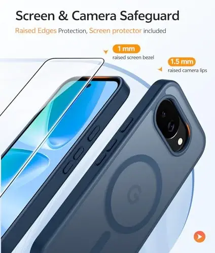 FNTCASE Google Pixel 10a uchun g‘ilof: [Magsafe bilan mos keladi] [Ekran himoyasi] bilan shaffof mat g‘iloflar, harbiy darajadagi zarbaga chidamli himoya magnit telefon qopqog‘i Pixel 10A uchun - Ko‘k - 4