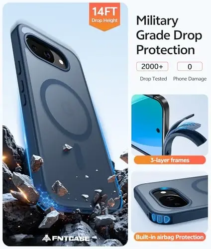 FNTCASE Google Pixel 10a uchun g‘ilof: [Magsafe bilan mos keladi] [Ekran himoyasi] bilan shaffof mat g‘iloflar, harbiy darajadagi zarbaga chidamli himoya magnit telefon qopqog‘i Pixel 10A uchun - Ko‘k - 5