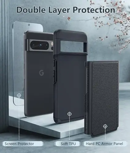 FNTCASE Google Pixel 8-Pro uchun g'ilof: Ikki qavatli zarbga chidamli himoya mobil telefon qopqog'i | Sirpanishga qarshi teksturali orqa | Harbiy himoya bamperi | Og'ir yuk ko'taradigan mustahkam - 3