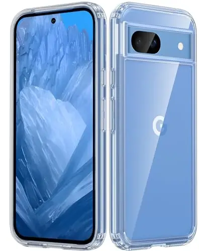 FNTCASE Google-Pixel 8a uchun g‘ilof, tiniq: simsiz quvvatlanishni qo‘llab-quvvatlaydi, harbiy darajadagi tushishdan himoya, sarg‘ayishga qarshi telefon g‘ilofi: mustahkam, zarbga chidamli himoya bamperi (tiniq) 