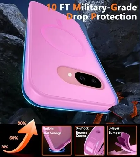FNTCASE Google Pixel 9a G‘ilofi: [Magsafe bilan mos keladi] Yarim shaffof matli magnit telefon qopqog‘i - Harbiy darajadagi tushishdan himoya - Pixel 9A uchun zarbga chidamli himoya g‘iloflari (Pushti) - 5